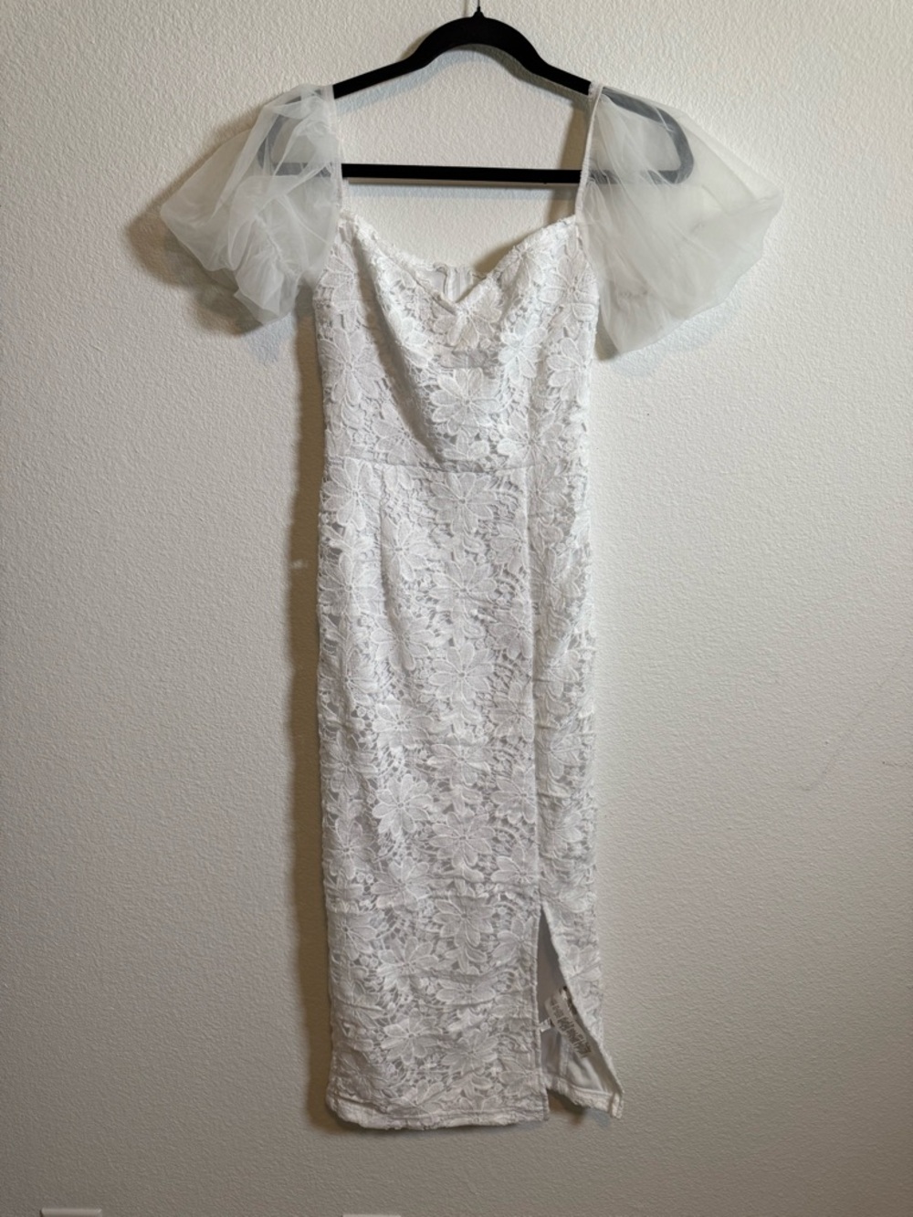 Missguided Lace Puff Sleeve Dress Bridal Cottagecore Romantic Sheer Organza NWT